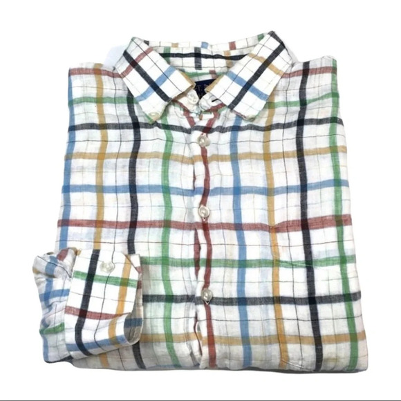 BF596 Mens T. Harris Preppy LINEN Button Down Shirt L - Picture 1 of 6